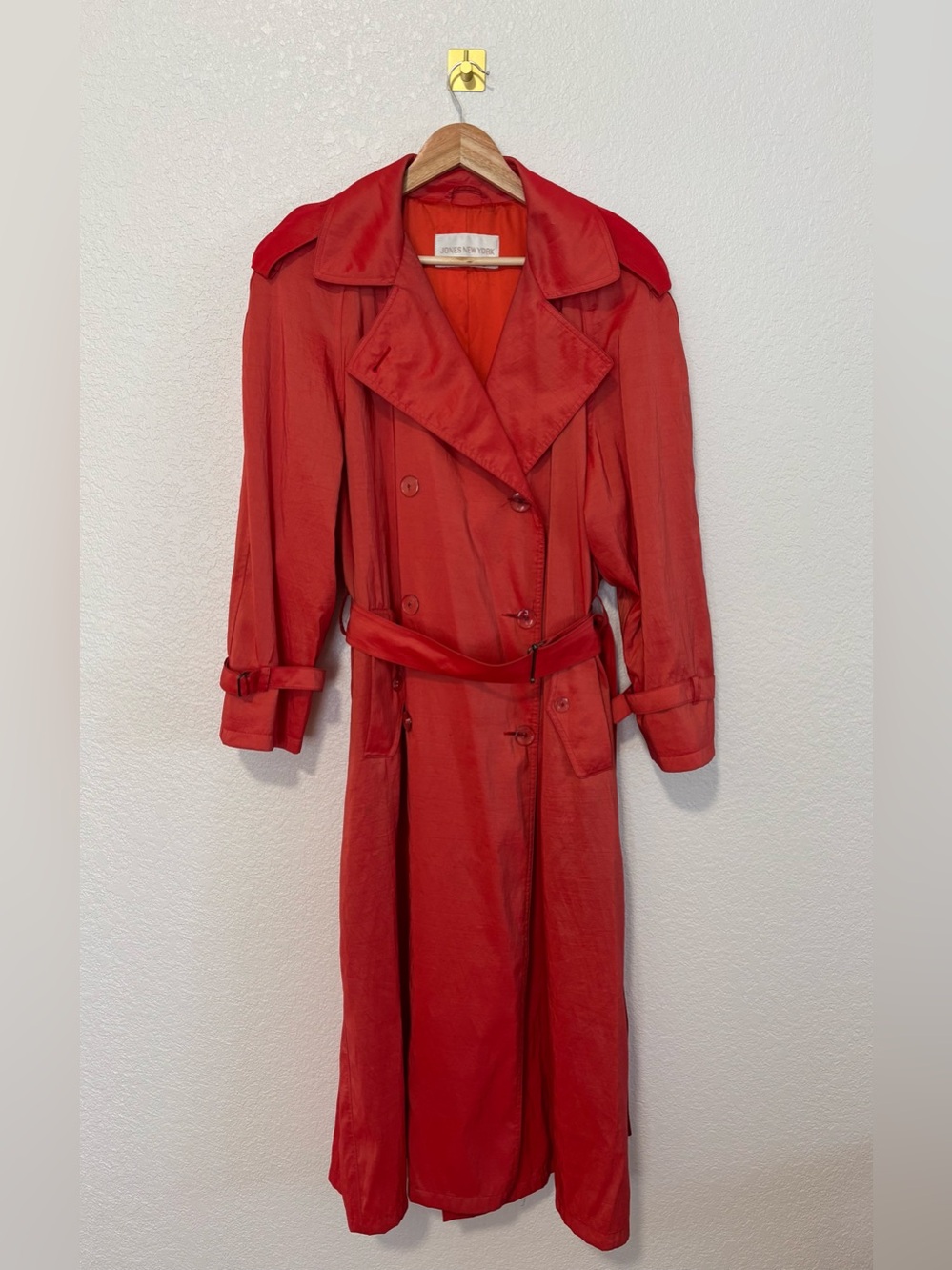 Vintage 90s Jones New York Red Full Length Belted Trench Coat